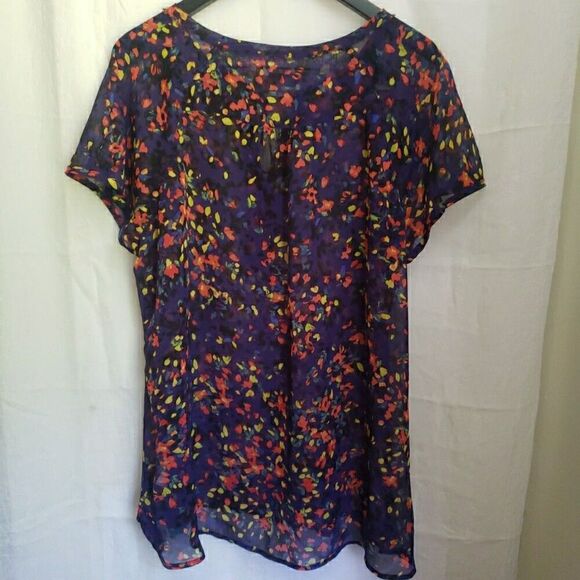 Liz Claiborne Floral Short Sleeve Tie V-Neck Sheer Blouse Top Women's Size 1X - Picture 7 of 10